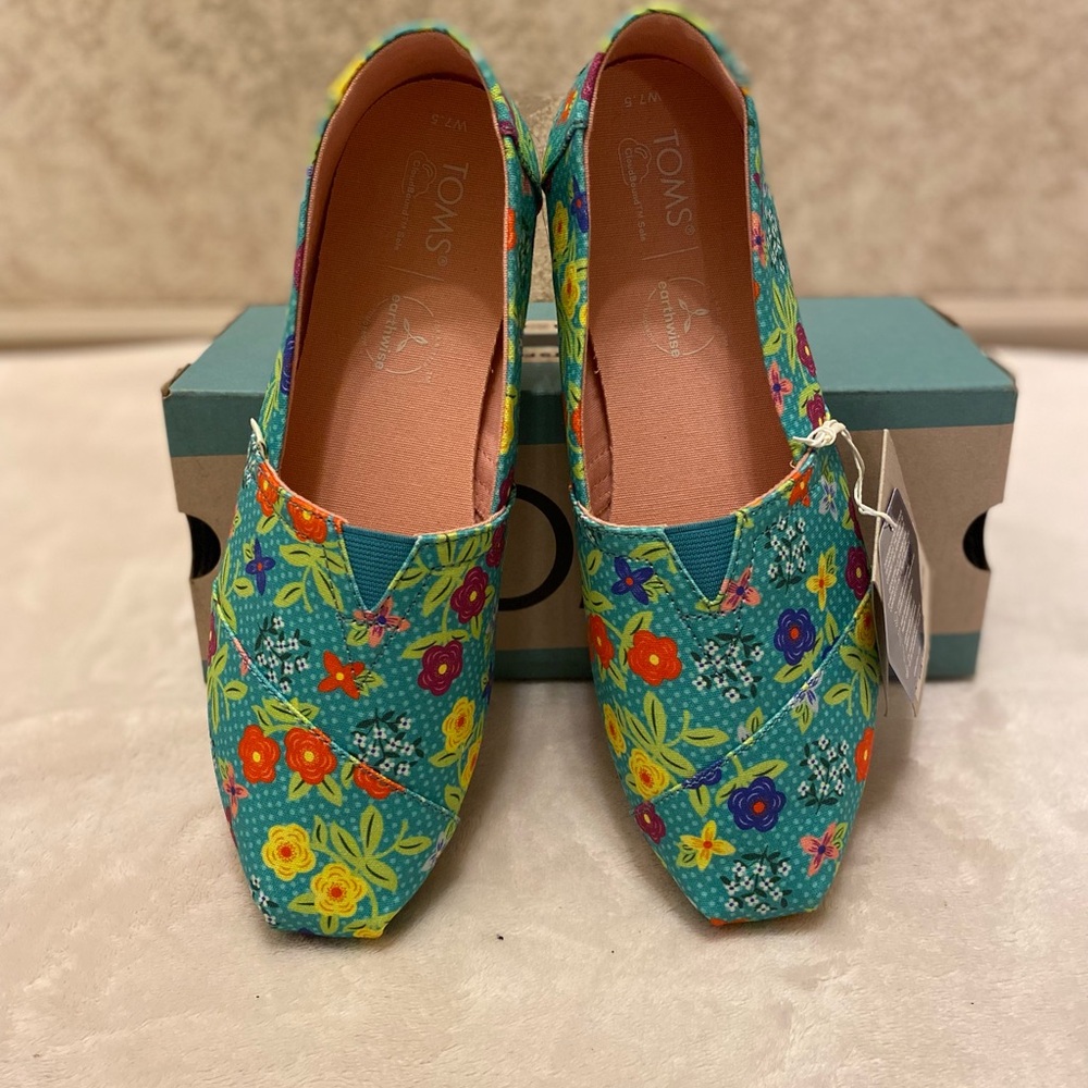 Toms Baltic Blue Autumn Floral Organic Cotton Slip-On Flats - Picture 13 of 13